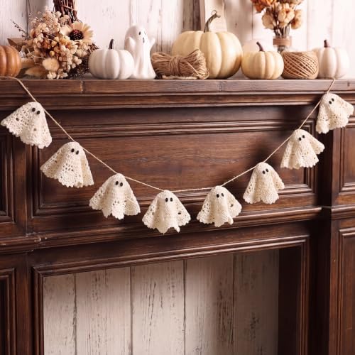 Halloween Ghost Garland 6.5 ft Lace Crochet Decorations for Autumn & Party