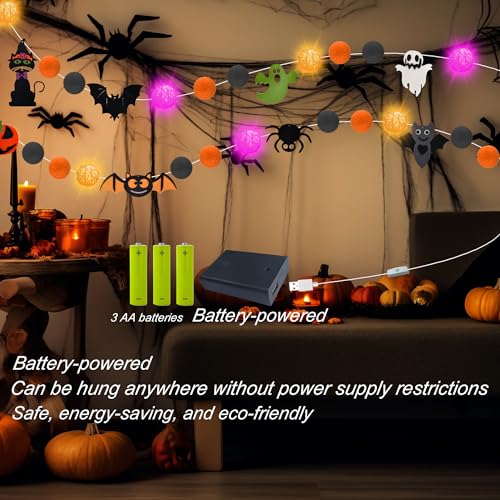 Halloween LED String Lights Banner with Felt Ornaments - Indoor Decor