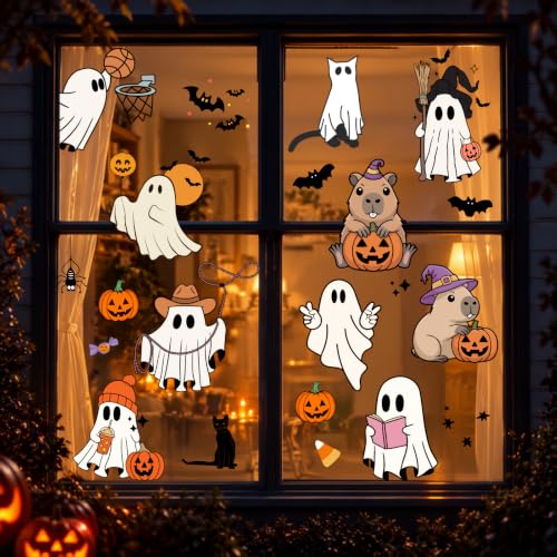 Halloween Window Stickers Set - 9 Sheets 11x14 Inch Ghost Pumpkin Bats Decor