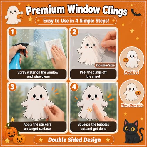 Halloween Window Stickers - Cute Ghost & Black Cat Decals, Style 14