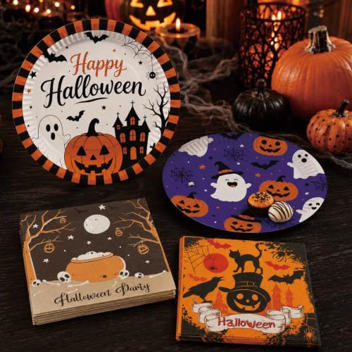 Halloween Paper Plates and Napkins Set for 40 Guests - Disposable Party Tableware