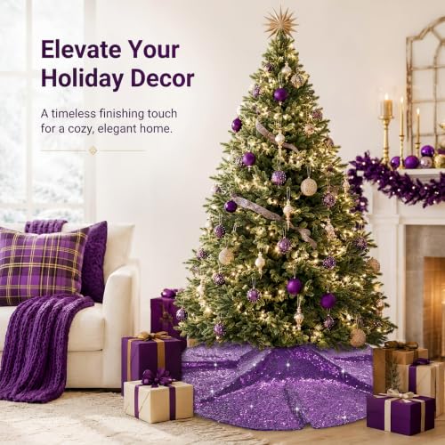 Purple Sequin Christmas Tree Skirt 48 Inch Luxury Holiday Decor - QueenDream