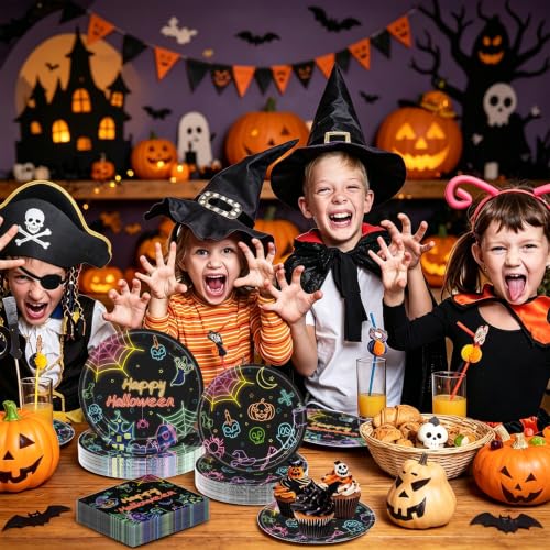 Halloween Paper Plates and Napkins Party Supplies Set - Serves 60