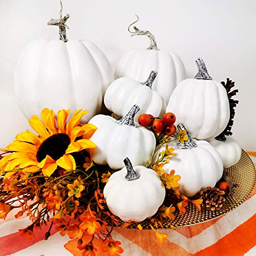 Artificial White Pumpkins Bulk Set for Fall Decor, Wedding & Holiday Centerpieces - 12 Pcs