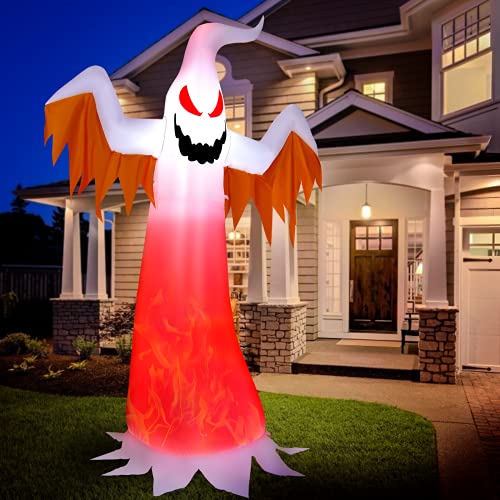 8 FT Halloween Inflatable Ghost with Rotating Flame LED Lights, Quick Setup for Yard & Lawn Decor