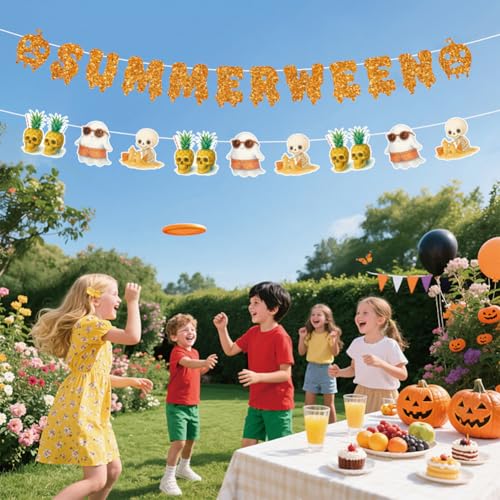 2pcs Summerween Party Banner Halloween Birthday Decorations for Kids & Adults
