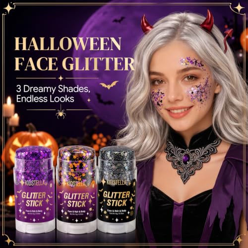 Halloween Body Glitter Stick for Face & Hair - Ghost Bat Cross Sequins - Kidstella