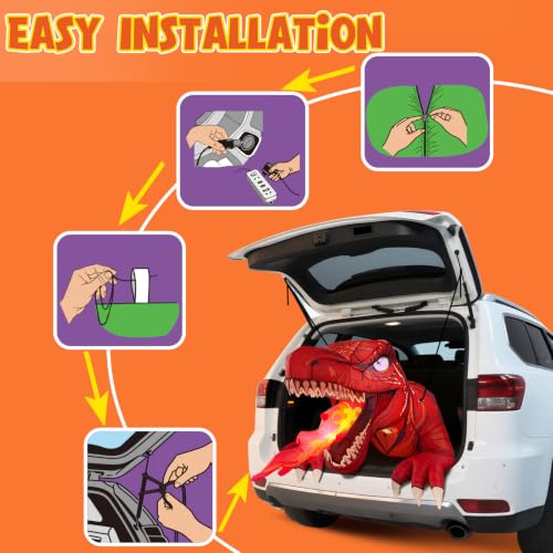 T-Rex Halloween Trunk or Treat Car Decorations Kit - Inflatable, LED Lights, Universal Fit