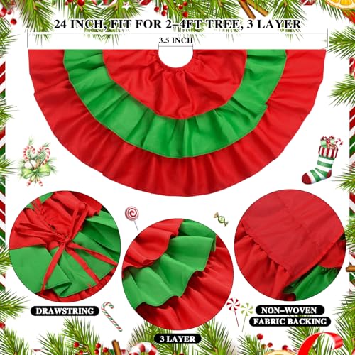 Mini Red and Green Christmas Tree Skirt - 24 Inch Ruffle Tabletop Holiday Decor