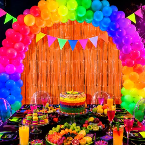 3.3ft x 6.6ft Orange Glow Party Fringe Curtain 2pcs UV Neon Foil Backdrop