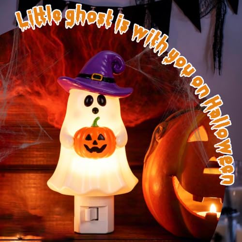 Halloween Ghost Pumpkin Night Light Plug-in - Festive Resin Decor - Variation: Halloween Ghost