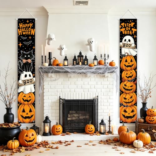 Halloween Porch Banner 2 Pack - Ghost Pumpkin Trick or Treat Front Door Decor
