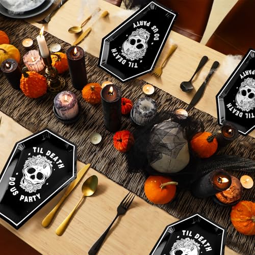 Halloween Skull Coffin Paper Plates - Disposable Party Tableware, 40 Pack