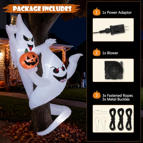 7FT Ghost and Tree Inflatable Halloween Yard Decor with LED Lights