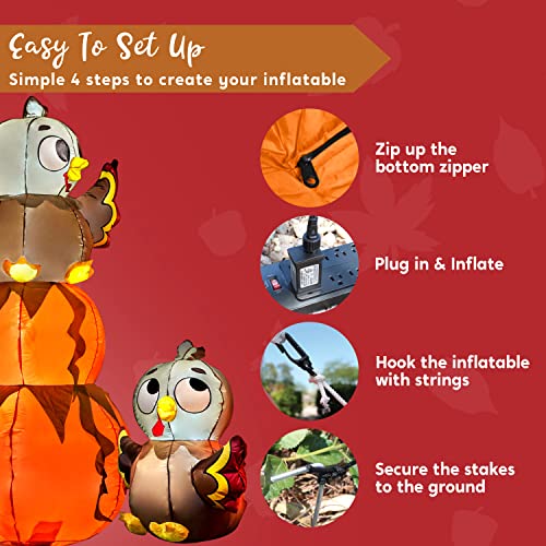 6 FT Thanksgiving Inflatable Stacking Pumpkin Turkey with Built-in LEDs - Outdoor Yard Decor
