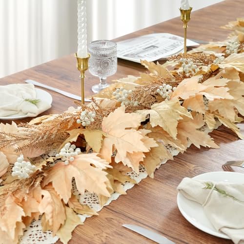 6Ft Artificial Berry Cypress Leaves Fall Garland - Light White Brown, Fall Home Decor