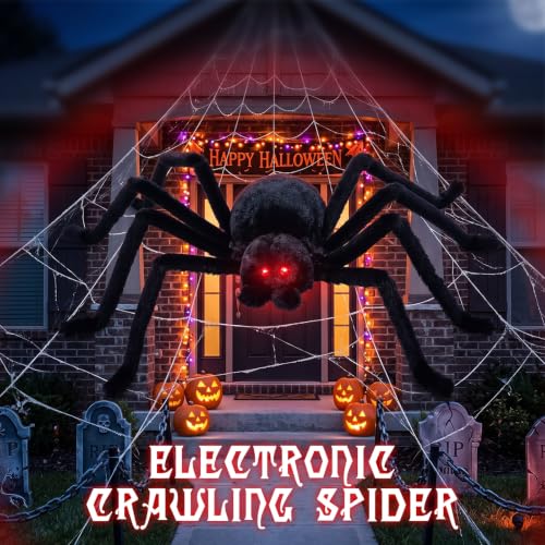 Giant Halloween Spider Decoration with LED Eyes and Sound - 47 Inch