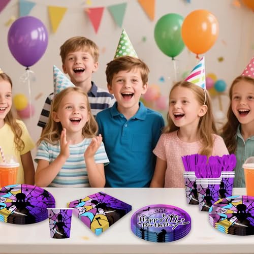 Purple Wednesday Themed Birthday Party Supplies Set for Kids - Serves 20 Guests