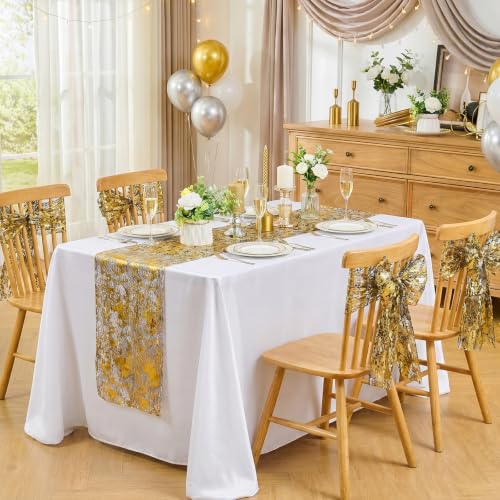 Black Gold Glitter Sequin Metallic Foil Table Runner 9ft 2pcs - Party Decor
