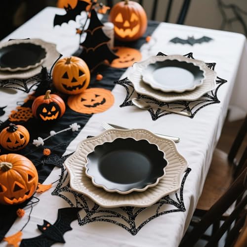 Halloween Glitter Spider Web Paper Placemats Set of 60 - 13x13 Inch Table Decor