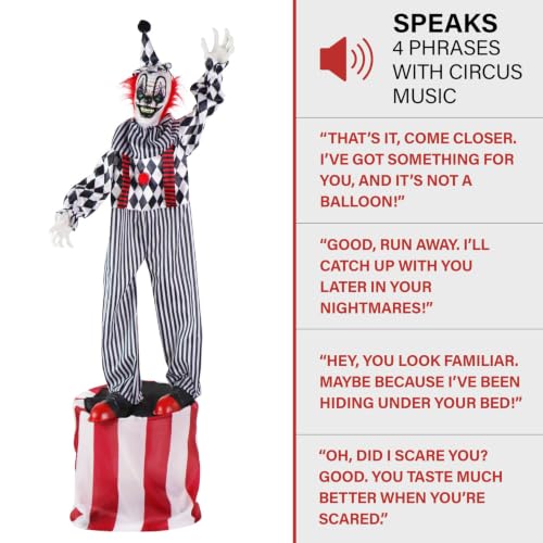 5.9-Ft. Talking Clown Animatronic on Stage Halloween Prop - Variation of 6ft Clown on Stand