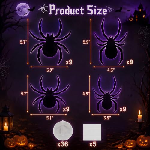 Halloween Spider Wall Decor Set 36 Pcs 3D Creepy Crawling Spiders Indoor Outdoor