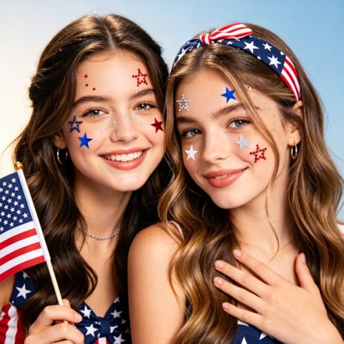Patriotic Rhinestone Face & Body Stickers for 4th of July Celebrations