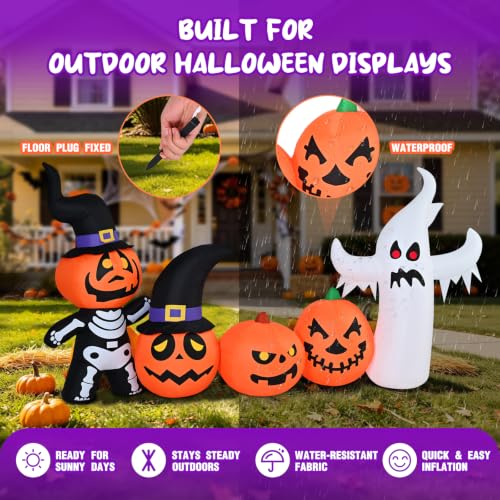 8FT Halloween Inflatable Pumpkin Skeleton Ghost Combo - Yard Decor with Lights - Partyotu