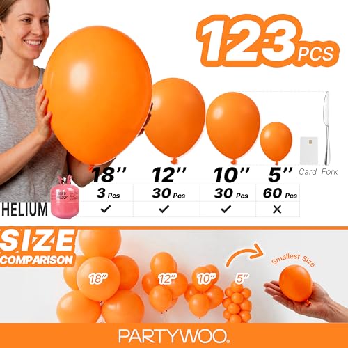 PartyWoo Orange Balloons 123pcs Fall Latex Helium & Air - Orange-y9 Variation