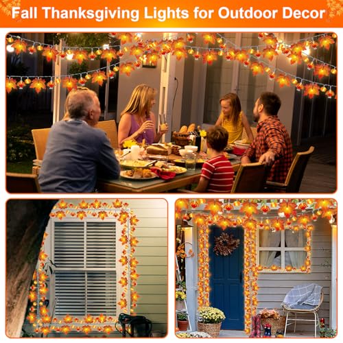 Solar Thanksgiving Garland with Enlarge Turkey & Pumpkin Lights - Waterproof 20Ft Decor