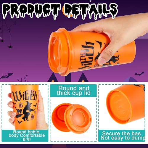 Halloween Plastic Cups with Lids & Straws - 16 oz Pumpkin Design, 30 Pack