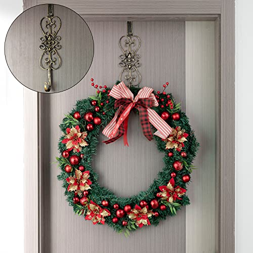 Antique Gold 15-Inch Overdoor Wreath Hanger 2 Pack - Metal Holiday & Home Decor