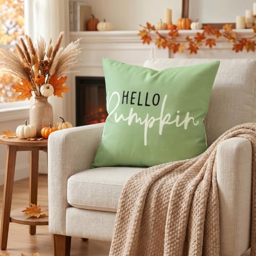 Artscope Hello Pumpkin Sage Throw Pillow Cover 22x22 Inch Fall Decor - Pack of 1