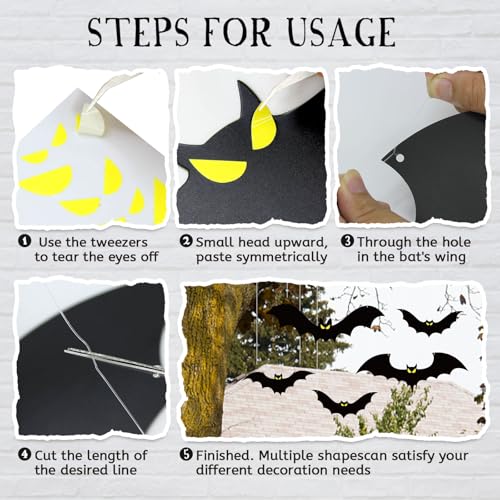 Halloween Hanging Bat Decorations Set - Waterproof Outdoor Flying Bats with Glowing Eyes, 16 Pack