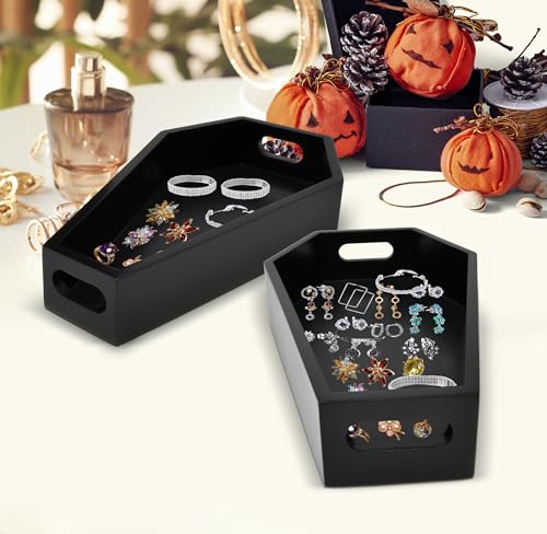 Halloween Coffin Serving Trays Set of 2 Black Wood Gothic Decor