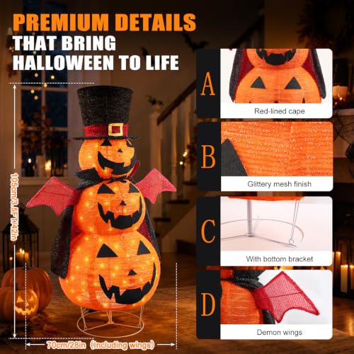 3.5FT 3-Tier Light-Up Halloween Pumpkin Decor for Indoor & Outdoor Yard