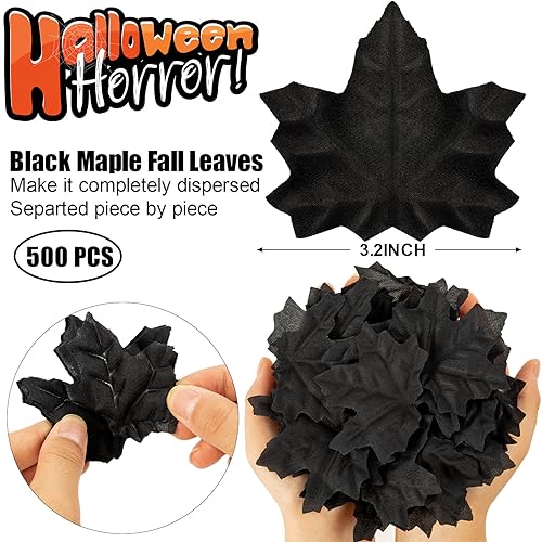Black Artificial Maple Leaves Bulk 500pcs Halloween Faux Leaves for Decor & Crafts - 8cm