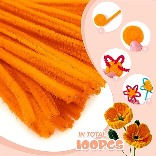 Orange Pipe Cleaners 100pcs Chenille Stems for Crafts & DIY Projects
