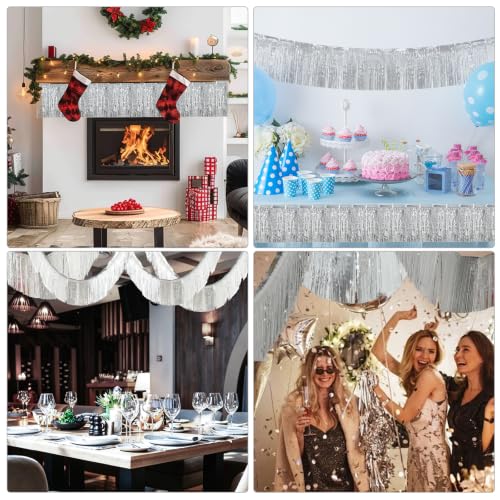 Silver Fringe Garland 40FT Metallic Foil Streamers for Party Decorations