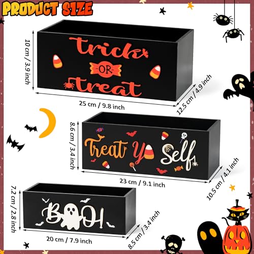 Halloween Wooden Candy Bowl Set - 3 Decorative Trick or Treat Snack Holders