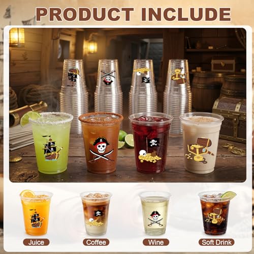 50 Pack Pirate Plastic Cups 12oz Treasure Theme Party Supplies