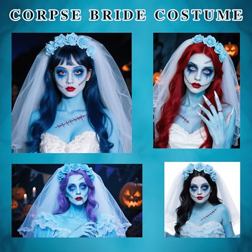 Sally Halloween Makeup Kit - Blue Face Paint, Eyeshadow, Lipstick & Stage Accessories