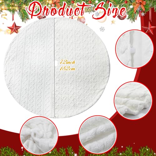 72 Inch Faux Fur Christmas Tree Skirt with Cross Diamond Pattern - White Holiday Decor