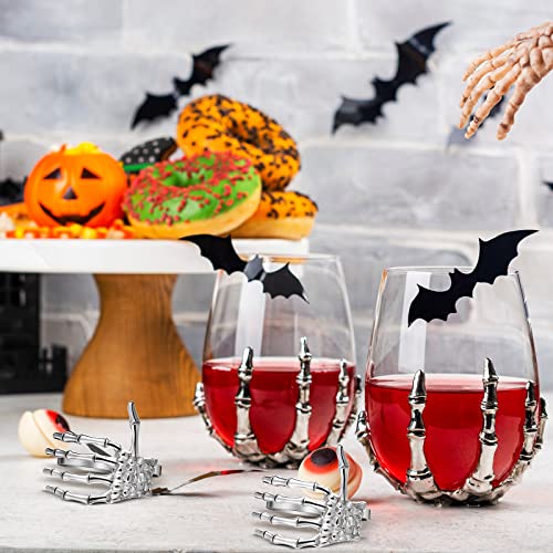 Silver Skeleton Hand Napkin Rings Set - Halloween Party Table Decor, 12 Pieces