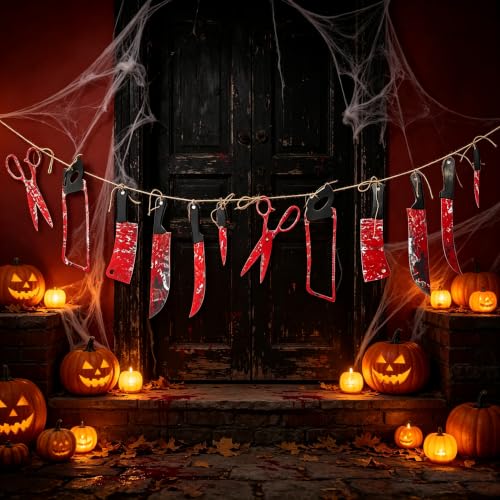 Halloween Bloody Banner Decorations, 12-Pack Creepy Horror Party Garland