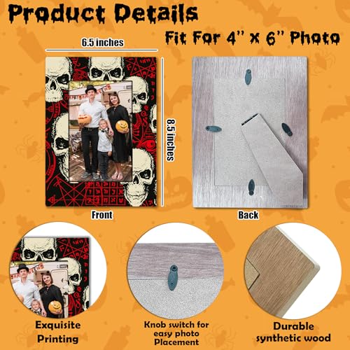 Halloween Skull Picture Frame for 4x6 Photos - Retro Wooden Halloween Decor - Variation: Skull