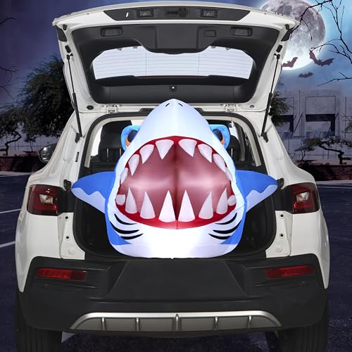 Halloween Inflatable Shark Decor with LED Lights for Car Yard & Outdoor Trick-or-Treating