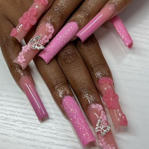 Silver-Pink Nail Charms Set - 55 Pieces Y2K Glitter Nail Art Accessories