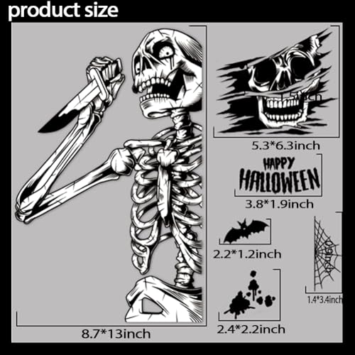 Halloween Window Clings Decorations Skeleton & Bat Stickers - White, 4 Sheets