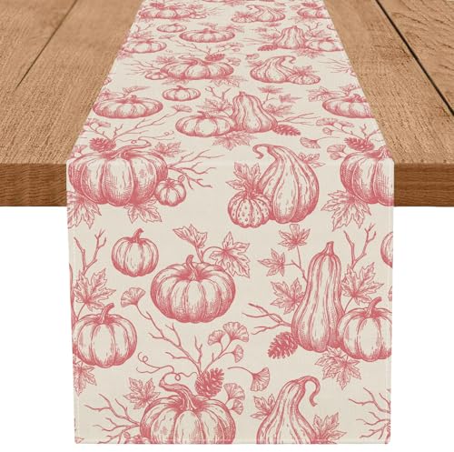 Fall Pumpkin Table Runner Pink 13x72 Inch Thanksgiving Decor